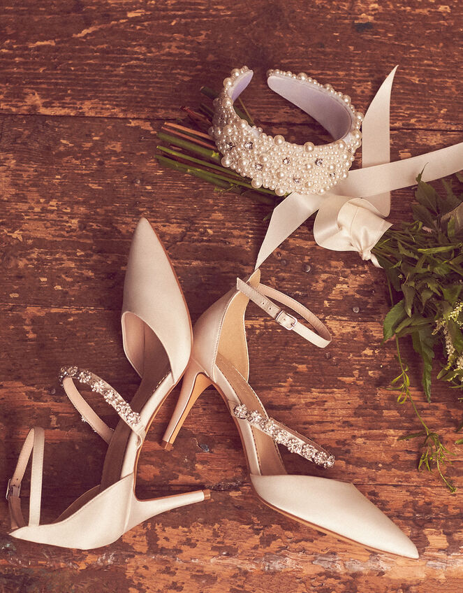 Pearly Strap Satin Bridal Sandals, Ivory (IVORY), large