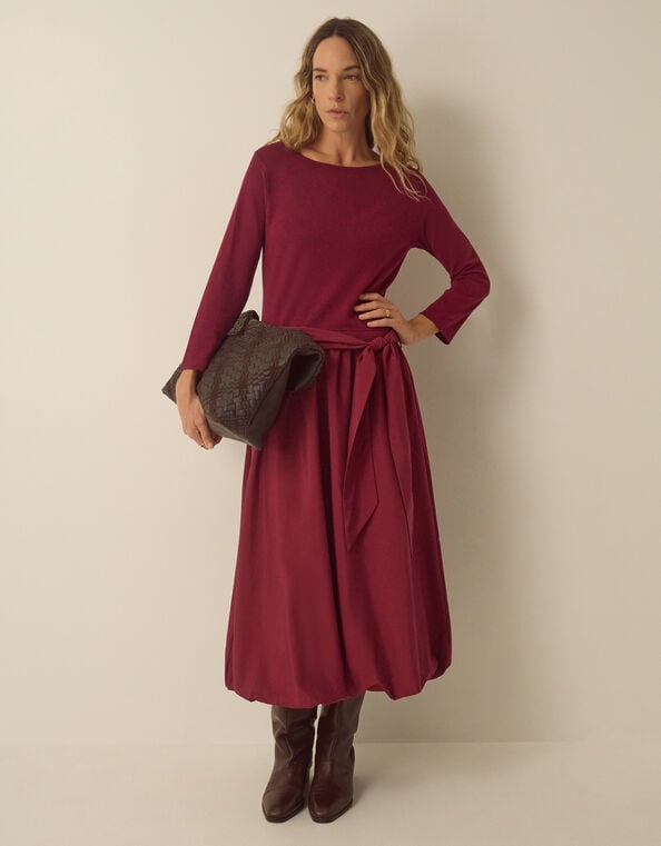 Mikayla Long Sleeve Bubble Hem Midi Dress, Red (BURGUNDY), large