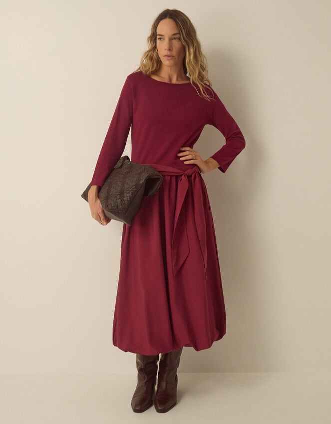 Mikayla Long Sleeve Bubble Hem Midi Dress, Red (BURGUNDY), large