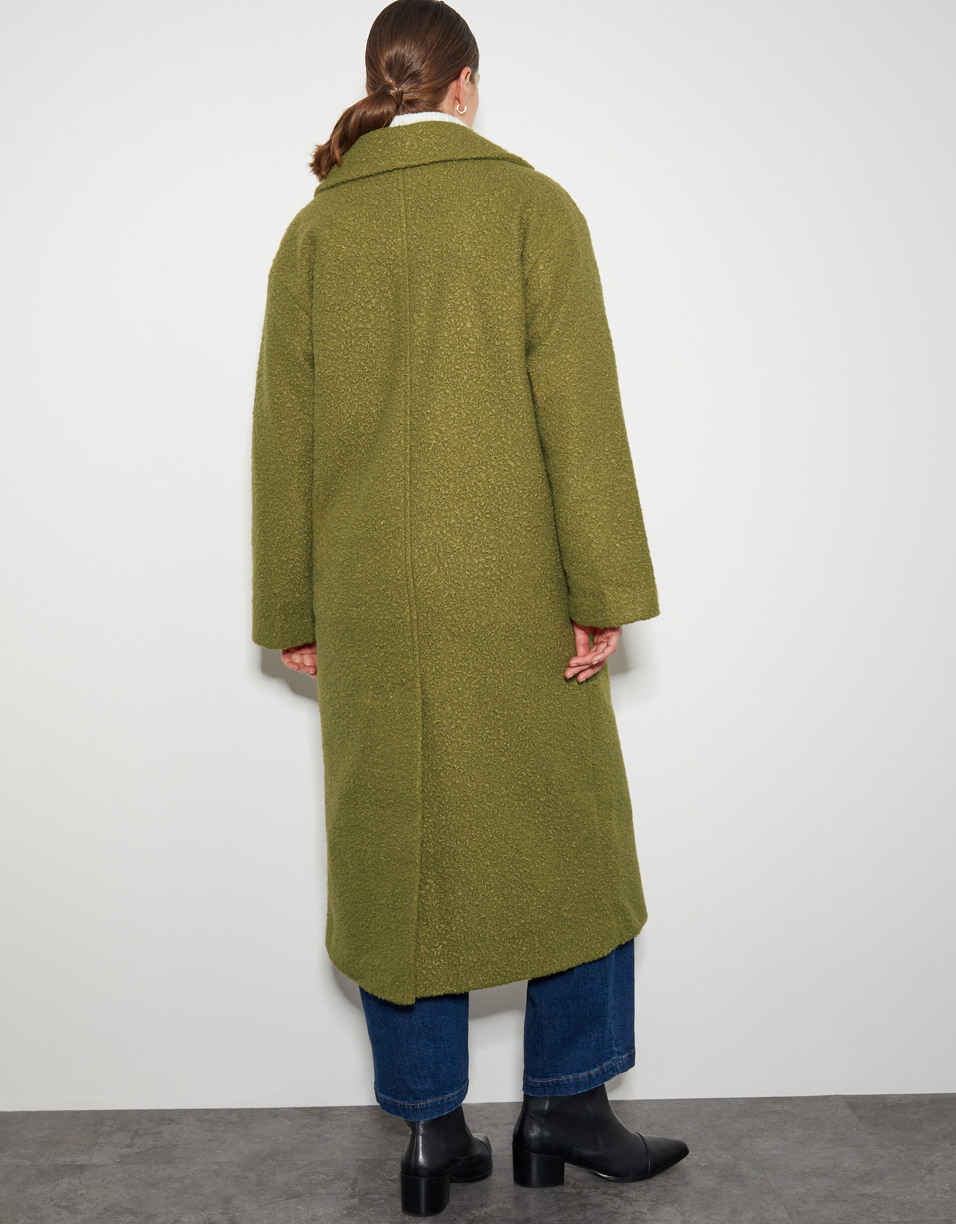 Dark green boucle coat discount