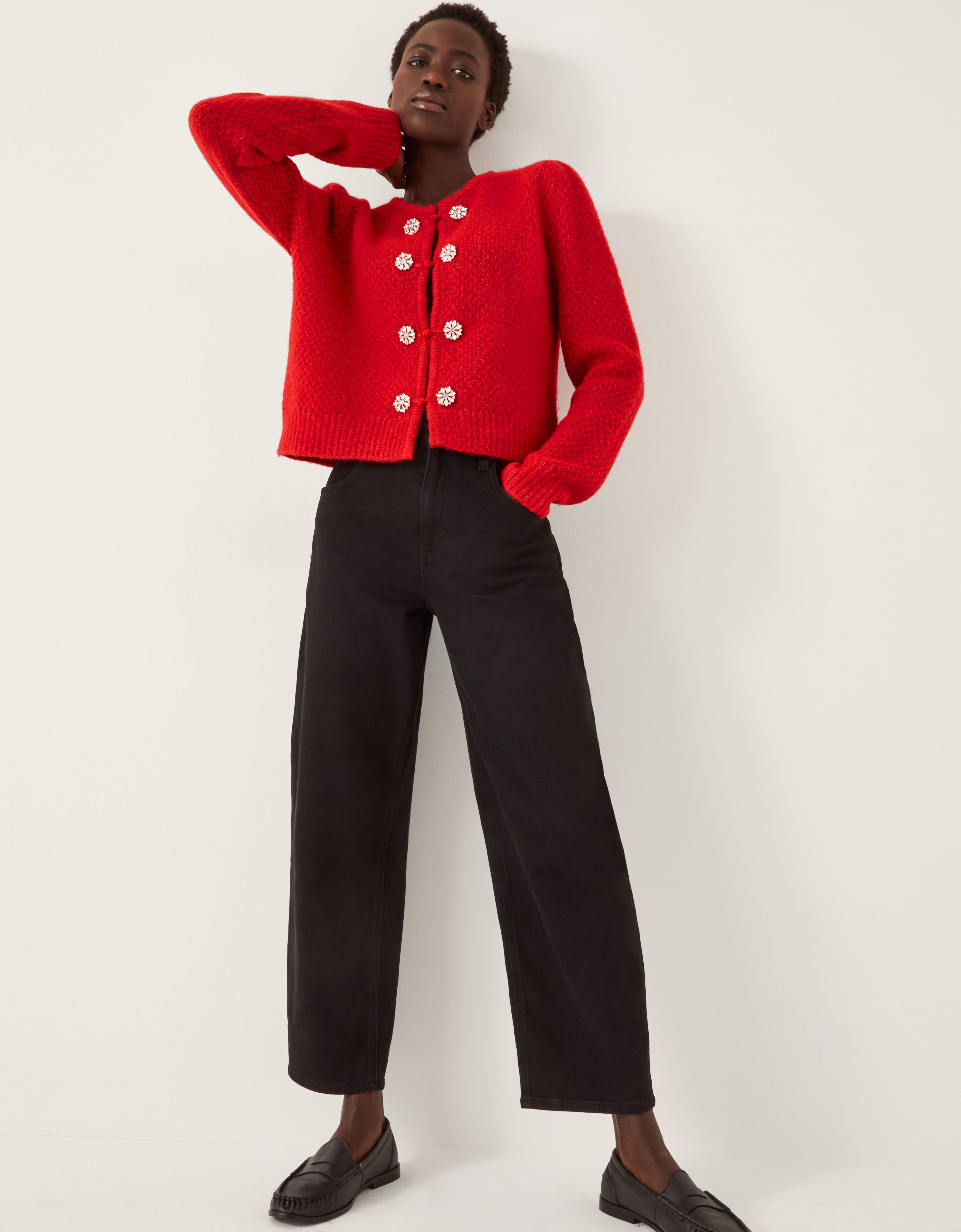 Fessa Jewel Brooch Cardigan Red | Cardigans | Monsoon UK.
