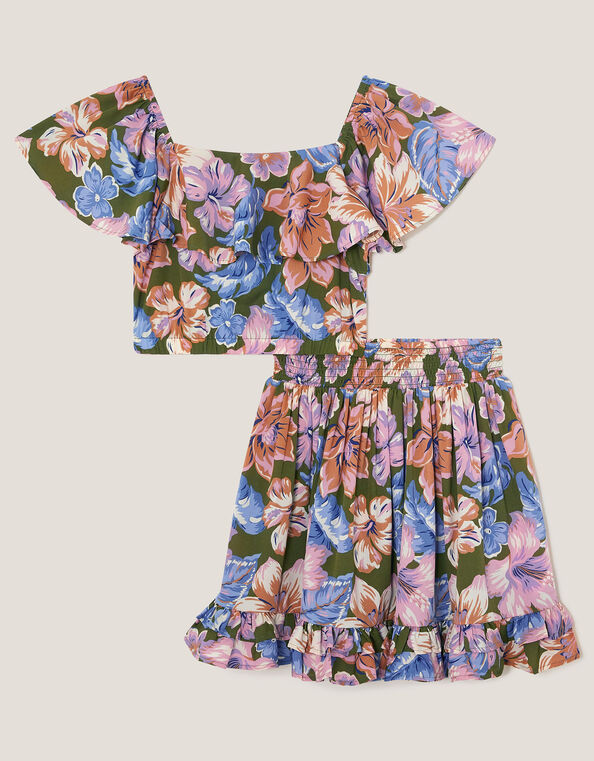 Floral Top & Skirt Set, Green (KHAKI), large