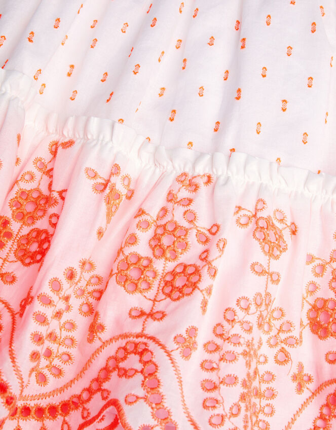 Baby Broderie Tiered Cotton Sundress, Orange (ORANGE), large
