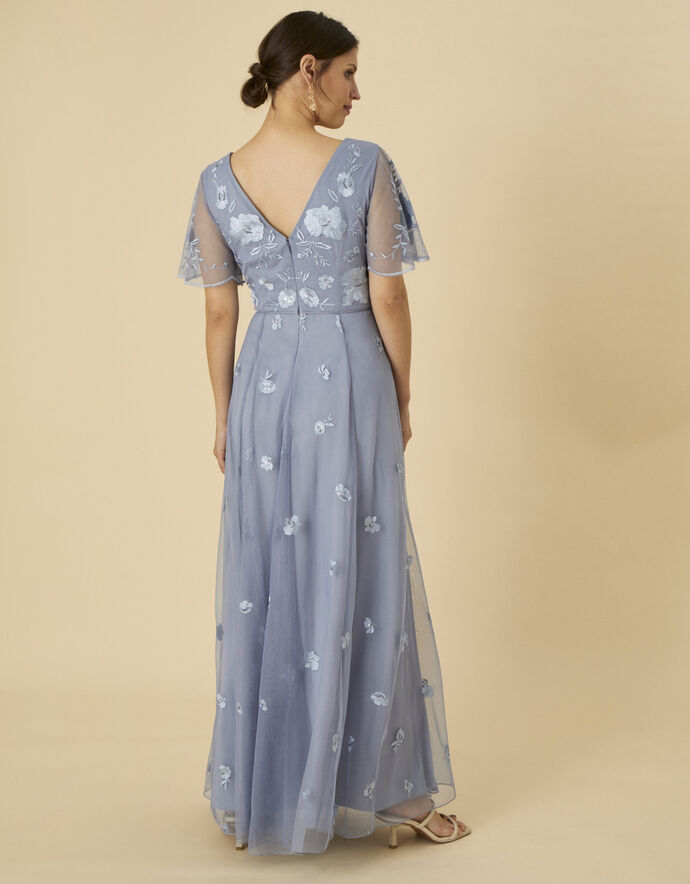 Bree Embroidered Maxi Dress in Recycled Polyester Blue | Party Dresses ...