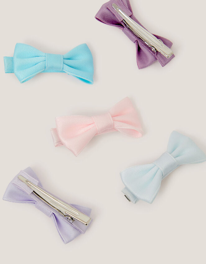 5-Pack Mini Bow Hair Clips, Blue (BLUE), large