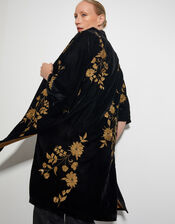 Kendra Embroidered Floral Velvet Kimono, Black (BLACK), large