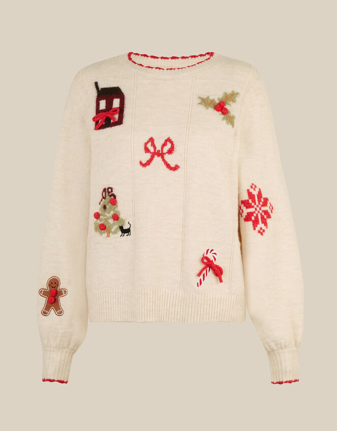 Cara Crew Neck Christmas Jumper, Ivory (IVORY), large