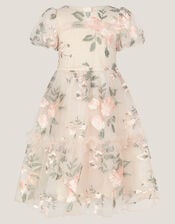 Azalea Puff Sleeve Embroidered Dress, White (WARM IVORY), large