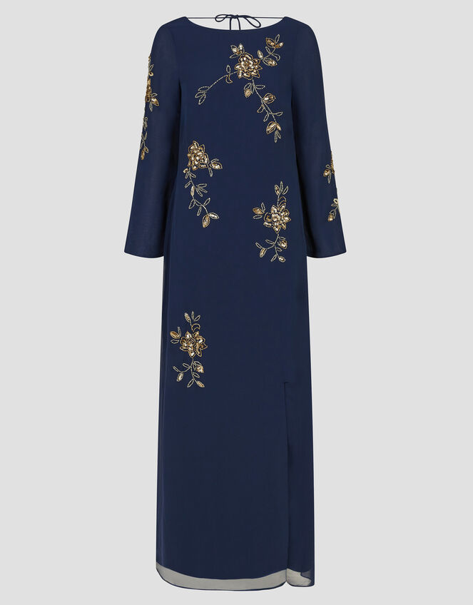 Sarah Flute Sleeve Floral Sequin Maxi Dress, Blue (MIDNIGHT), large