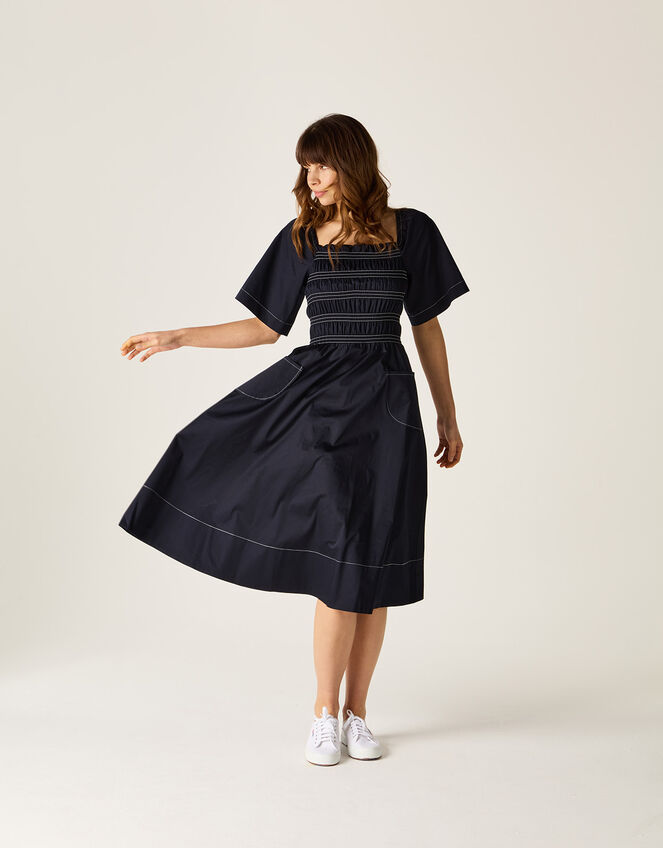 Mirla Beane Puff Sleeve Dress, Blue (NAVY), large