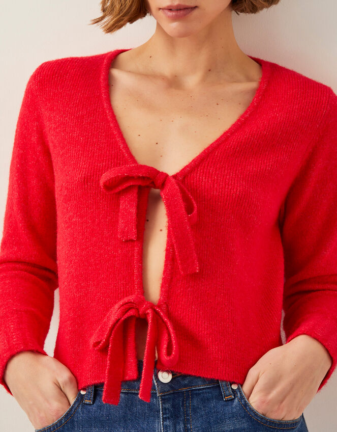 Tina Tie Front Cardigan, Red (RED), large