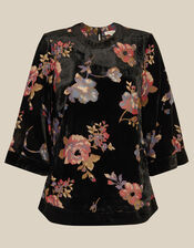 Abril Floral Devor&eacute; Velvet Top , Black (BLACK), large