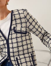 Phoebe Check Tweed Jacket, Blue (NAVY), large