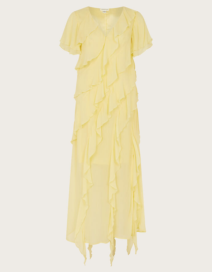 New Yellow Ruffled Hollow Out Cotton Maxi Dress Summer main image 0