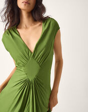 La Galeria Elefante Diamond Ruched Maxi Dress, Green (GREEN), large