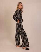 Traffic People Lulu Print Wide Leg Trousers, Black (BLACK), large