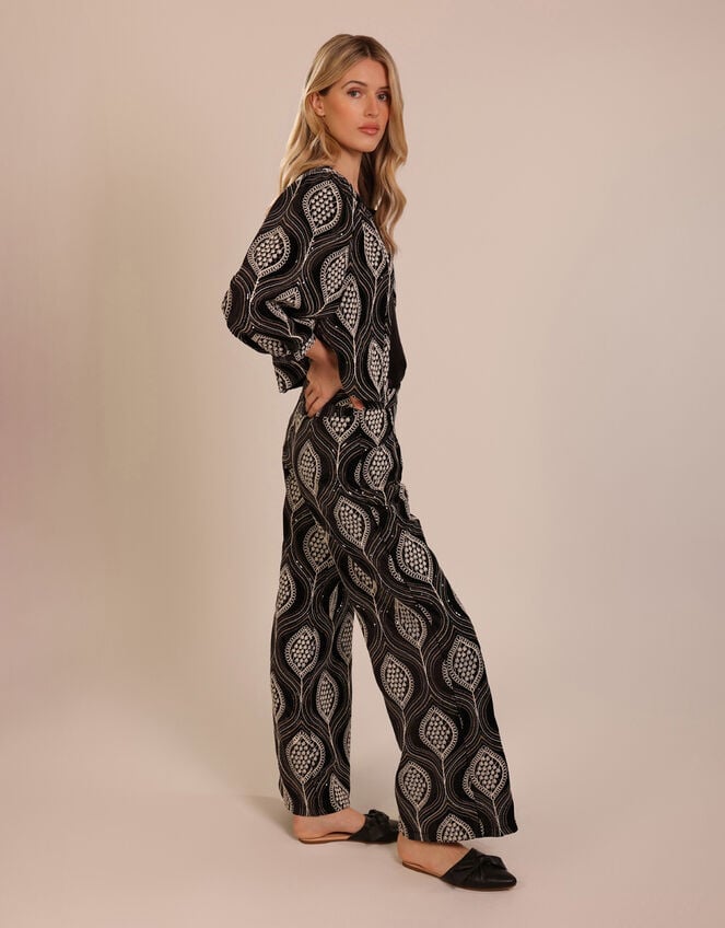 Traffic People Lulu Print Wide Leg Trousers, Black (BLACK), large