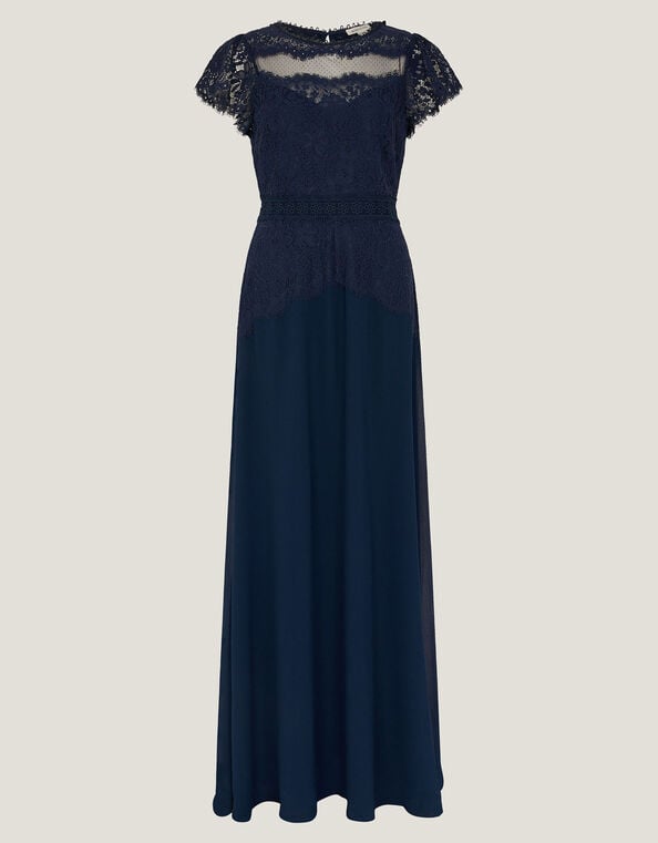 Monike Short Sleeve Lace Bridesmaid Dress, Blue (NAVY), large