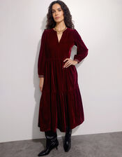 East Velvet Tiered Dress, Red (RED), large