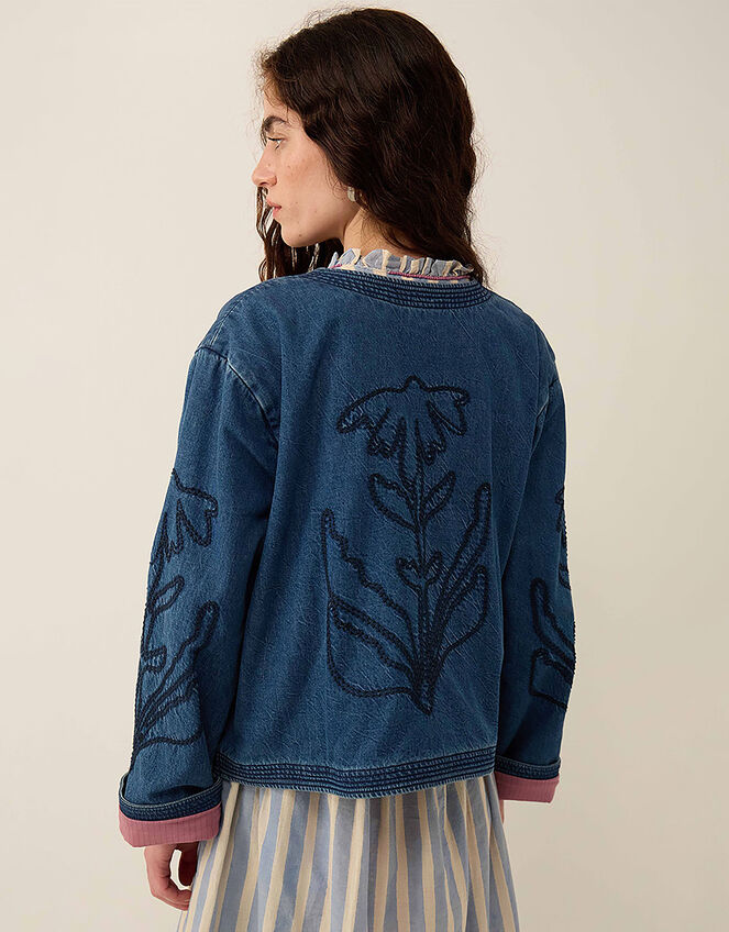East Juna Denim Botanical Embroidered Jacket, Blue (BLUE), large