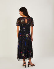 Zoey Embellished Star Midi Dress in Recycled Polyester, Black (BLACK), large