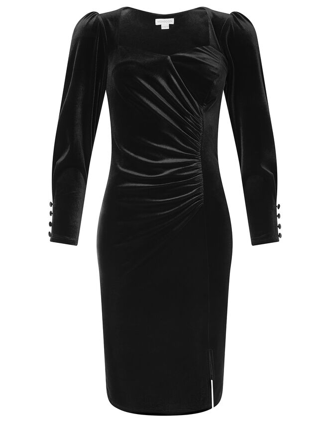 Emily Stretch Velvet Shift Dress, Black (BLACK), large