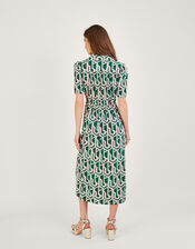 Geometric Print Midi Jersey Shirt Dress, Green (GREEN), large