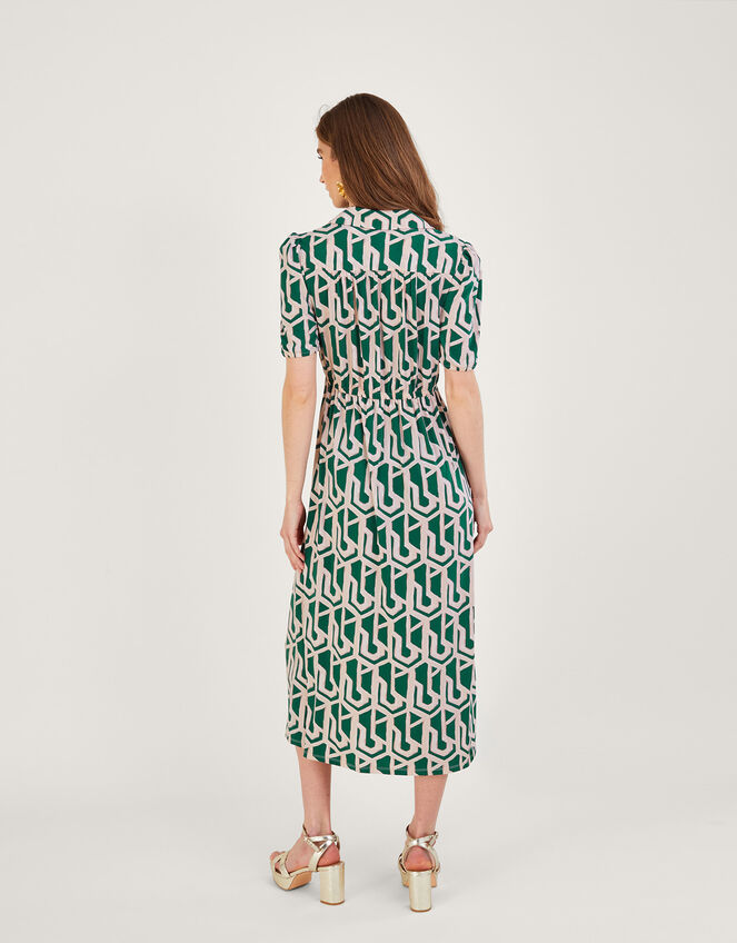 Geometric Print Midi Jersey Shirt Dress, Green (GREEN), large