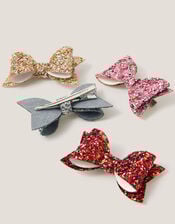 4-Pack Glitter Bow Hair Clips, , large