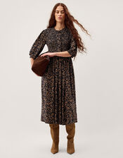 Aurelie Floral Jersey Midi Dress, Black (BLACK), large