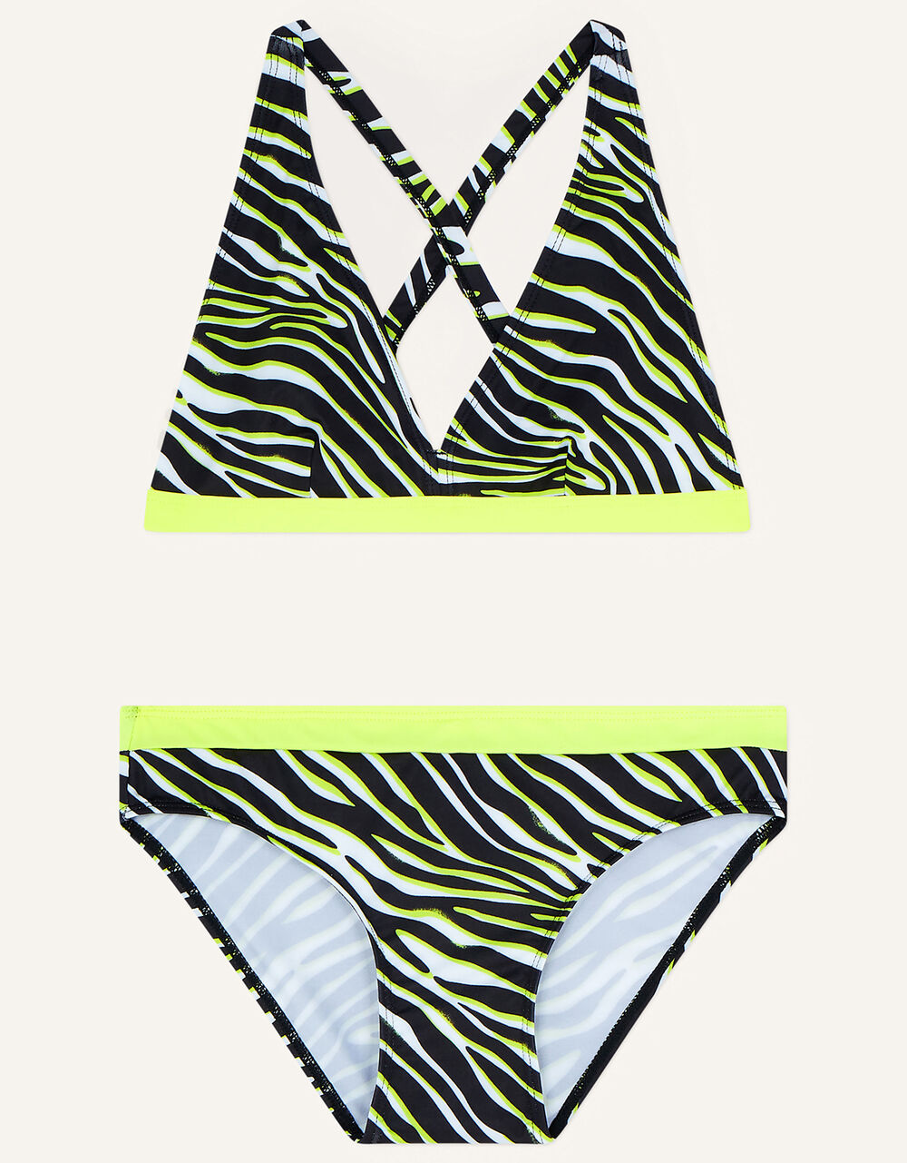 Zebra Print Triangle Bikini in Recycled Polyester Black