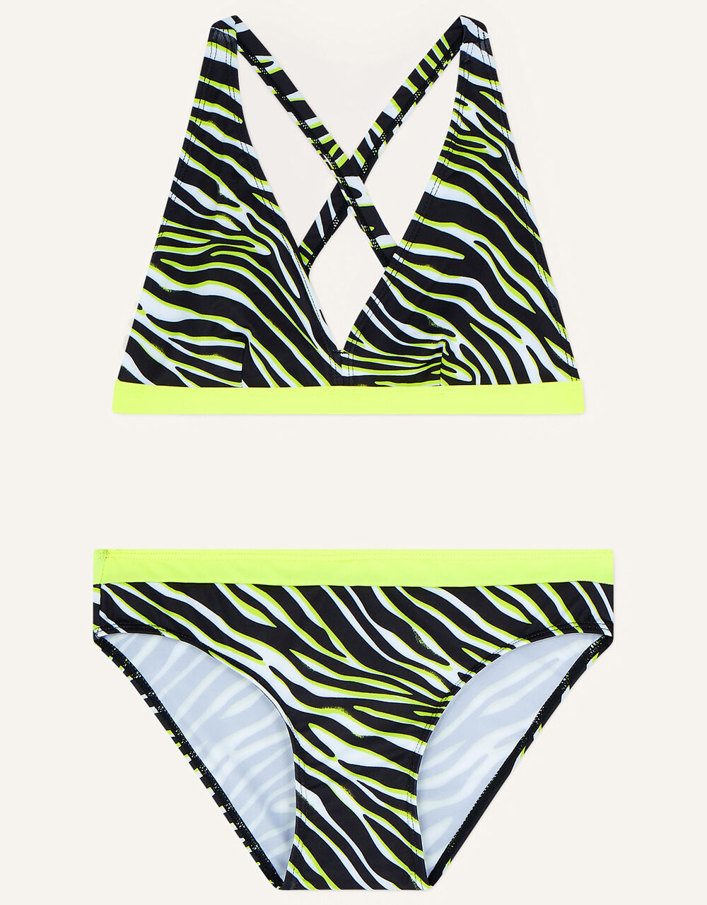 Children Girls 3-12yrs | Zebra Print Triangle Bikini in Recycled Polyester Black - PH98933