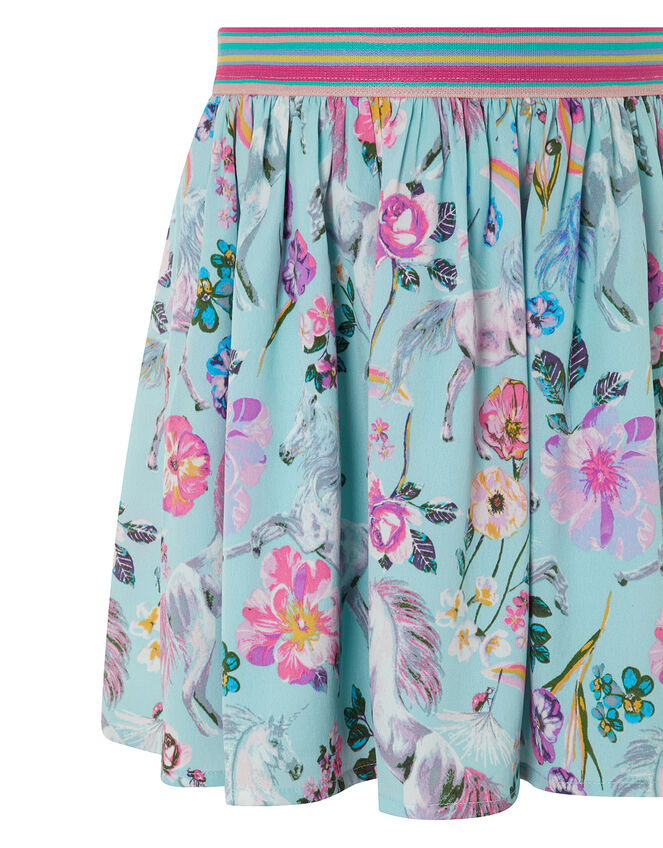 Armelle Unicorn Print Skirt in Recycled Polyester, Blue (AQUA), large