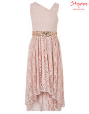 Abigail One-Shoulder Lace Dress with Sequins, Pink (PINK), large