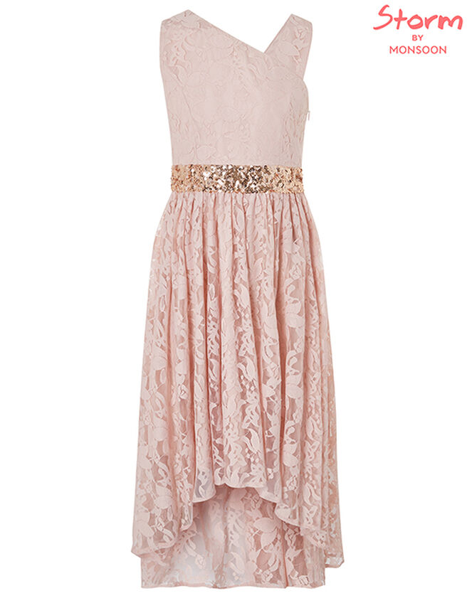 Abigail One-Shoulder Lace Dress with Sequins, Pink (PINK), large
