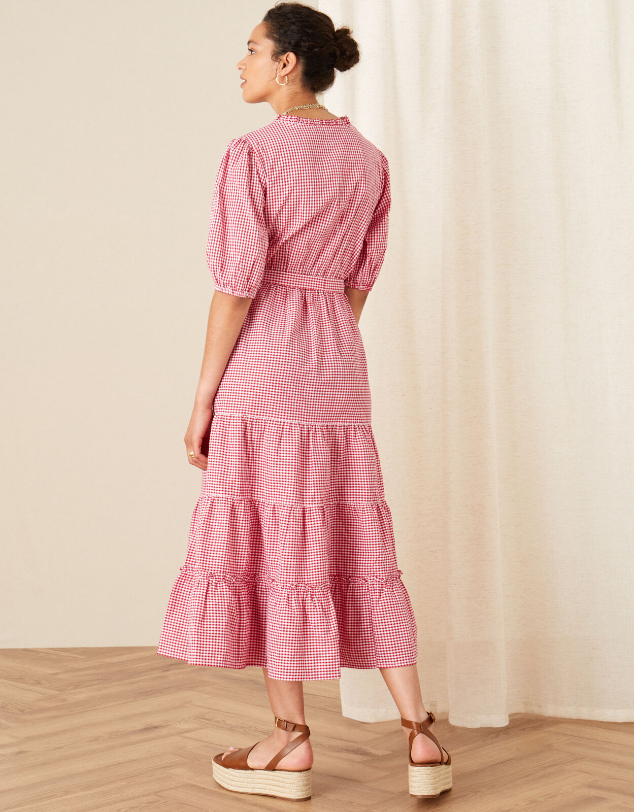 red gingham wrap dress