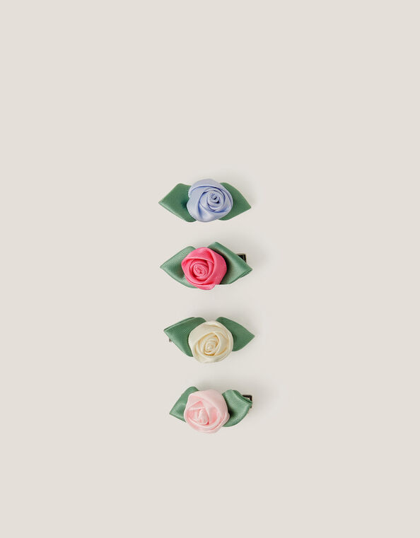 4-Pack Mini Satin Rose Hair Clips, , large