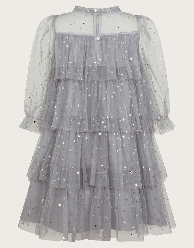 Foil Star Tulle Tiered Dress, Grey (GREY), large