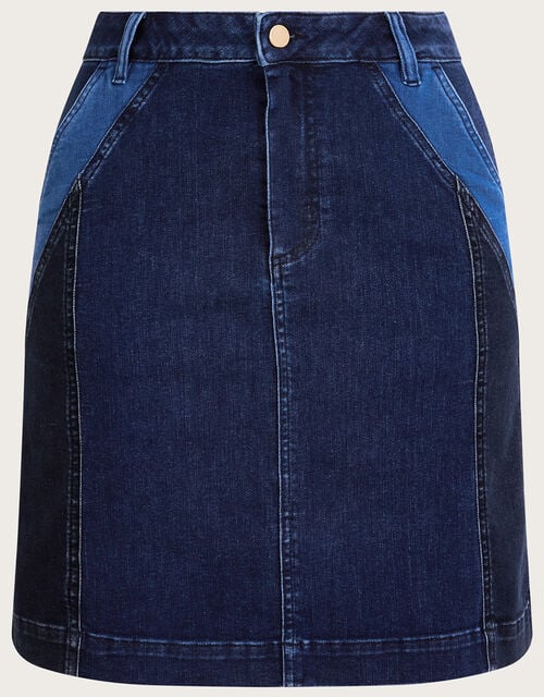 Patched Denim Skirt, Blue (INDIGO), large