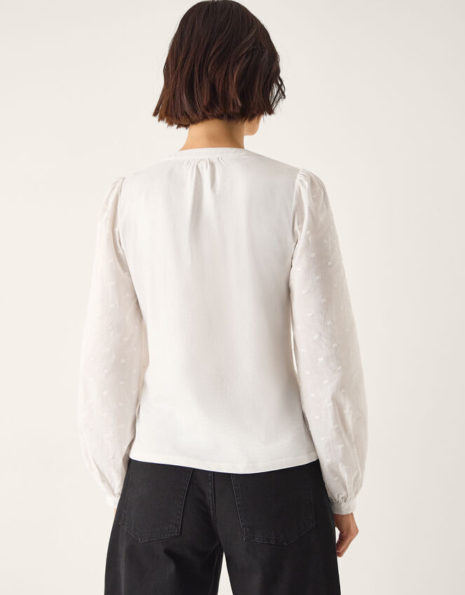 Flossy Embroidered Sleeve Top Ivory