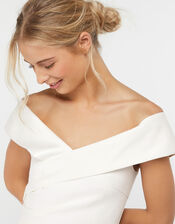 Grace Bardot Midi Bridal Dress, Ivory (IVORY), large