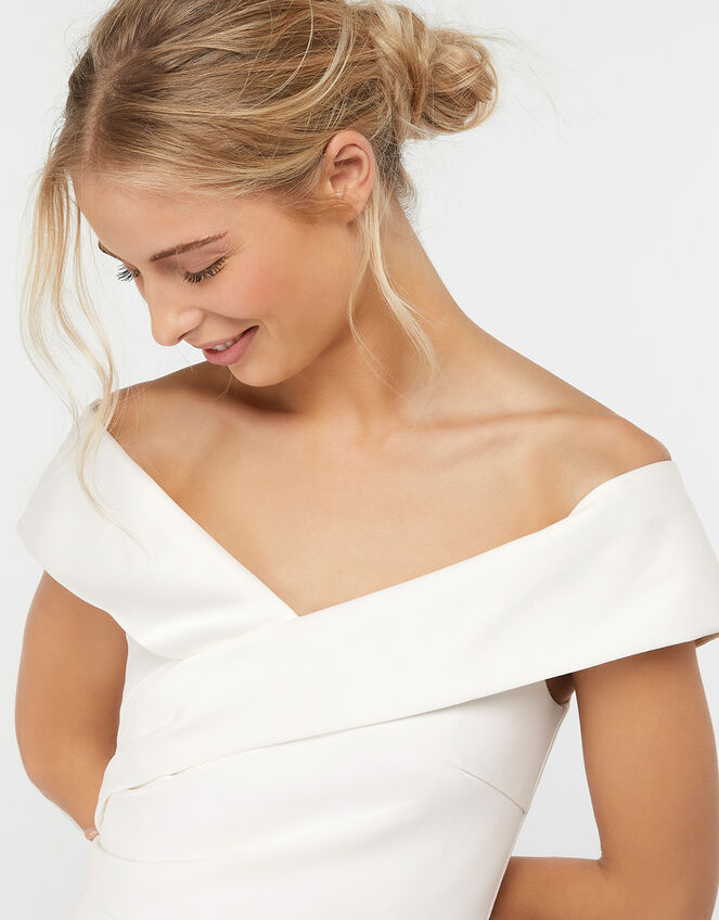 Grace Bardot Midi Bridal Dress, Ivory (IVORY), large