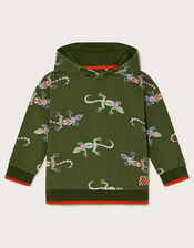 Gecko Print Hoodie, Green (KHAKI), large