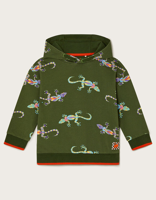 Gecko Print Hoodie, Green (KHAKI), large