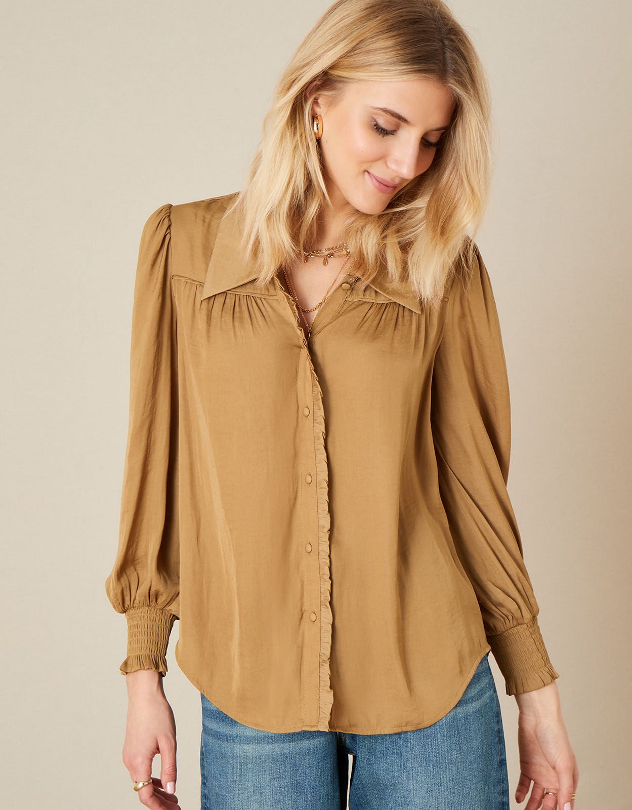 Gold satin sale blouse uk