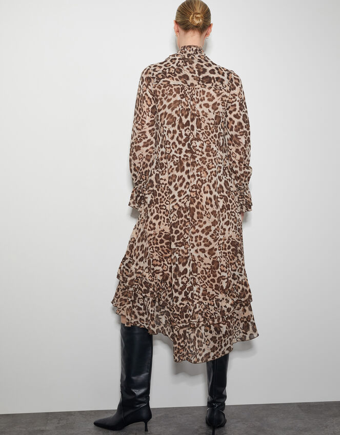 Allegra Pussybow Leopard Print Midi Dress, Brown (BROWN), large