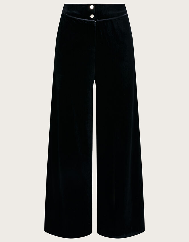 Velvet Wide Leg Trousers Black