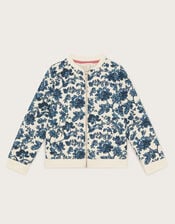 Floral Quilted Bomber Jacket, White (WHITE), large