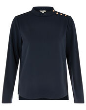 LOUNGE Hatty High Neck Button Top, Blue (NAVY), large