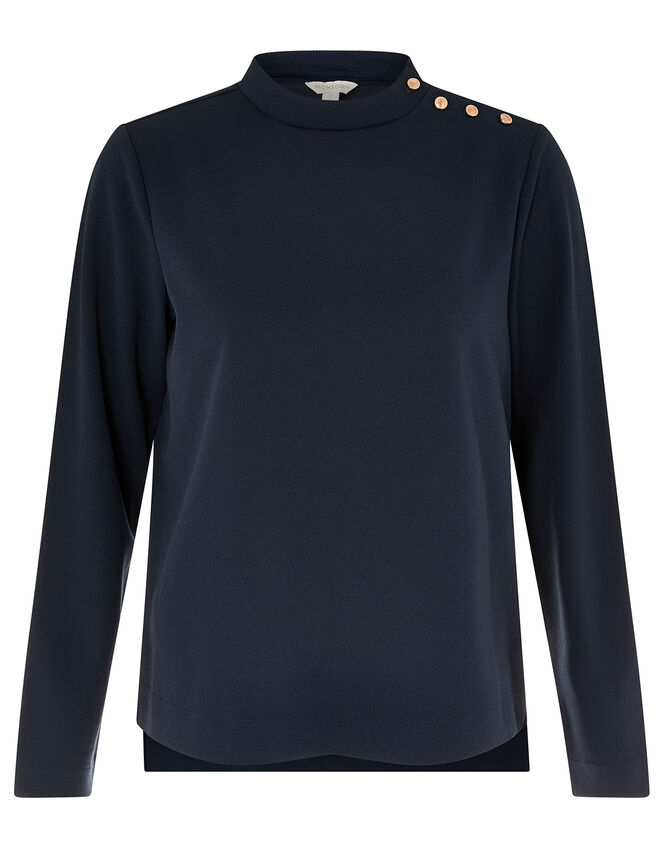 LOUNGE Hatty High Neck Button Top, Blue (NAVY), large